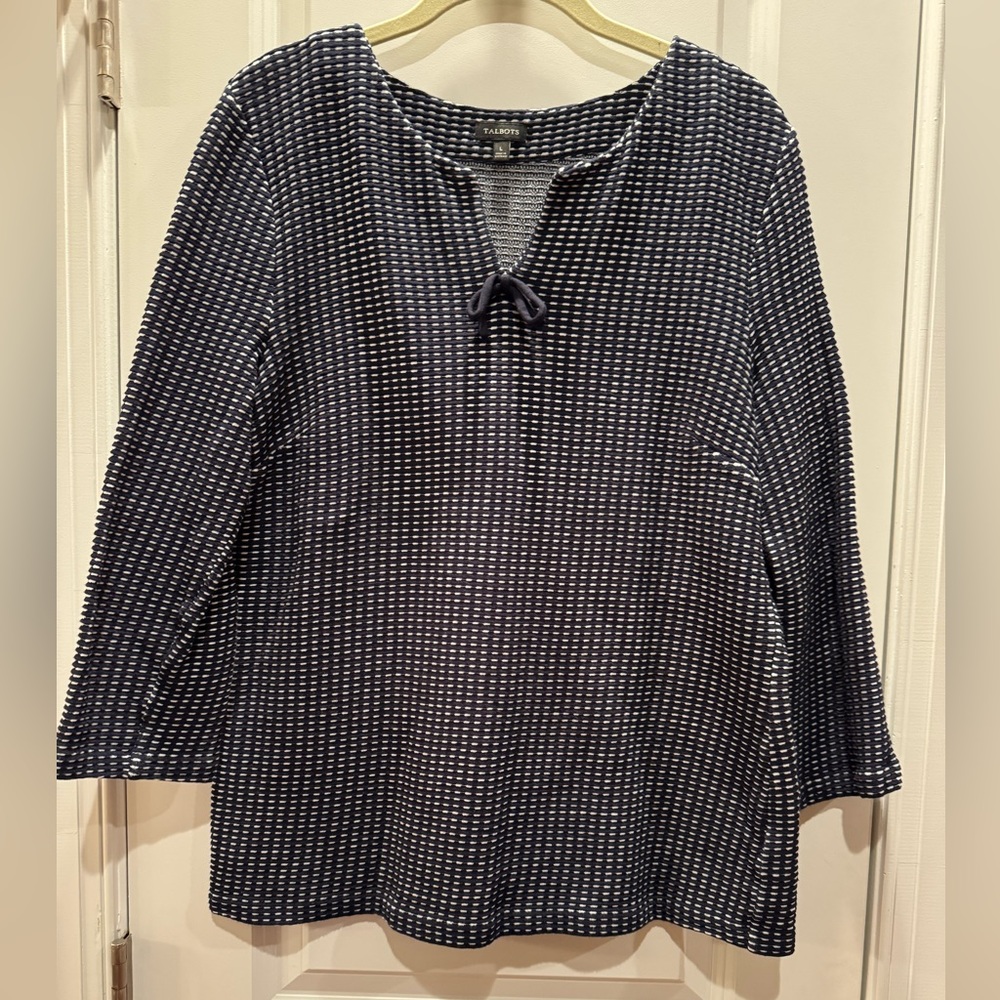 Talbots Navy and White Textured Top